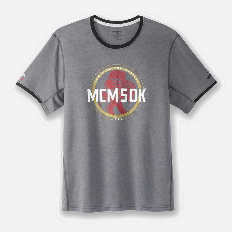 Brooks Men's Mcm21 Distance Graphic Ss Short Sleeve Running Shirt Singapore - Shadow Grey/50K (75286